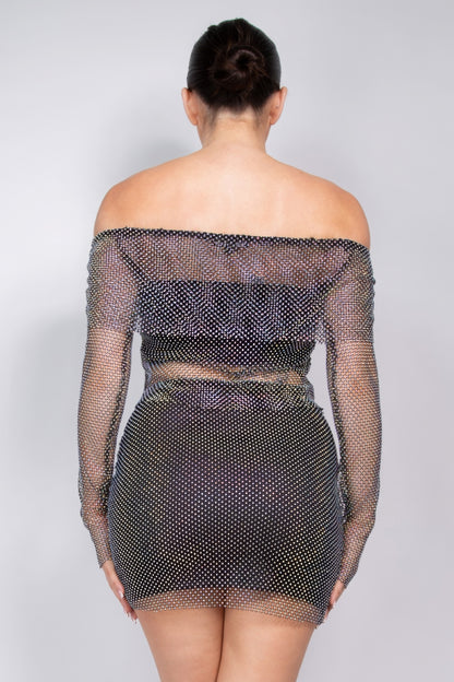 Shirred Off-shoulder Fishnet Top