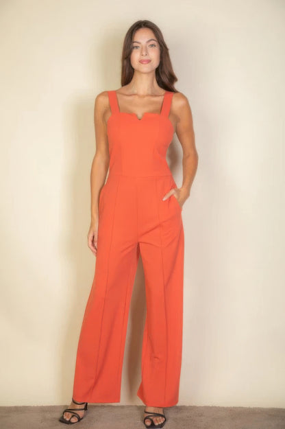 Notched neck cami jumpsuit