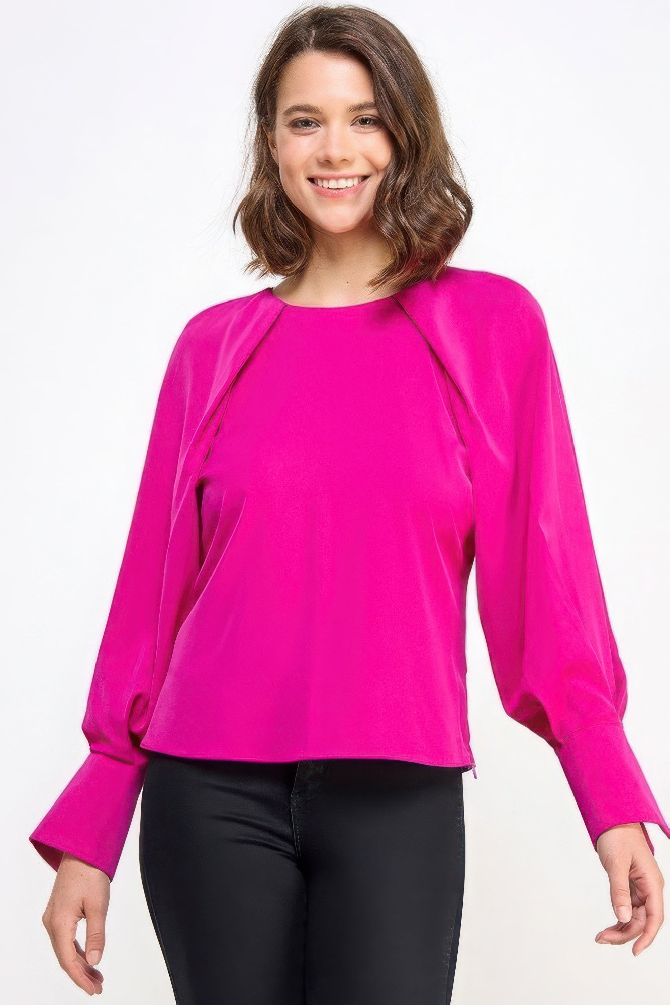 Raglan Long Sleeve Top With Back Neck Tie